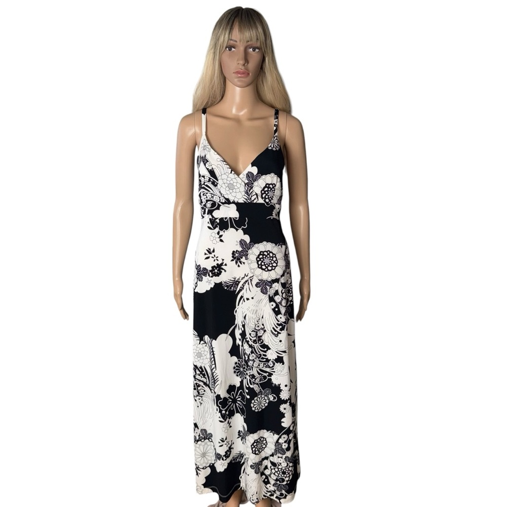 Vintage Scarlet Spaghetti Strap Dress Maxi Black-And-White Women’s Size 14 Boho